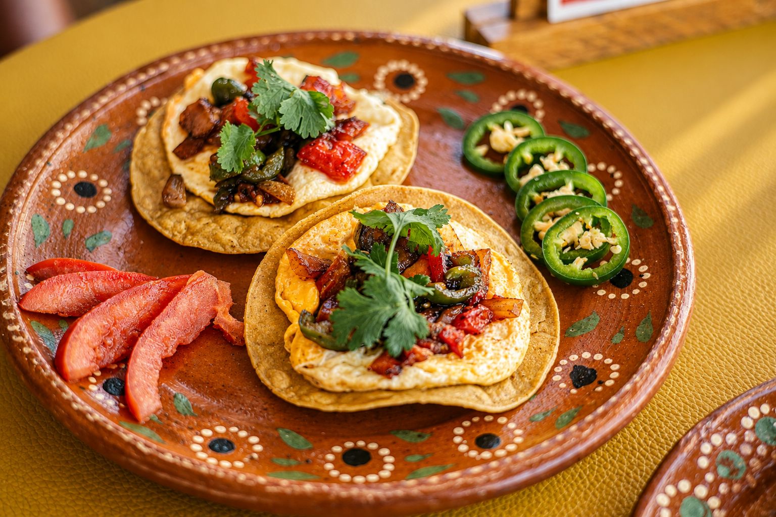 Sopes de picadillo con chiles toreados y jitomate